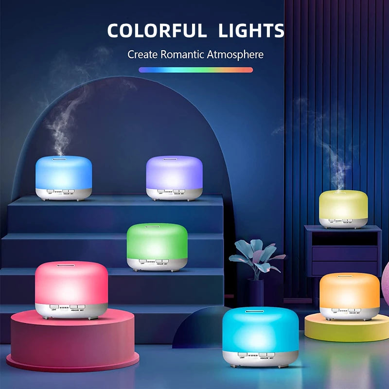 Humidificador difusor de aromas 5 en 1 con 7 luces LED y 500 ml