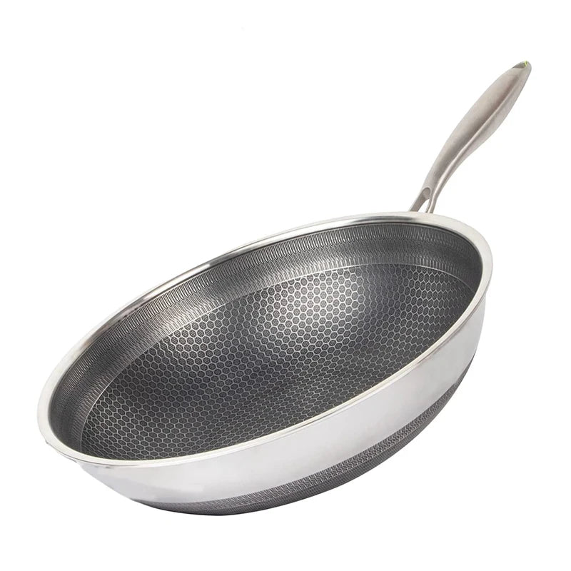 Sartén Wok de acero inoxidable 316, sartén Wok antiadherente de panal, sartén grande para freír con mango, Compatible con inducción JT560