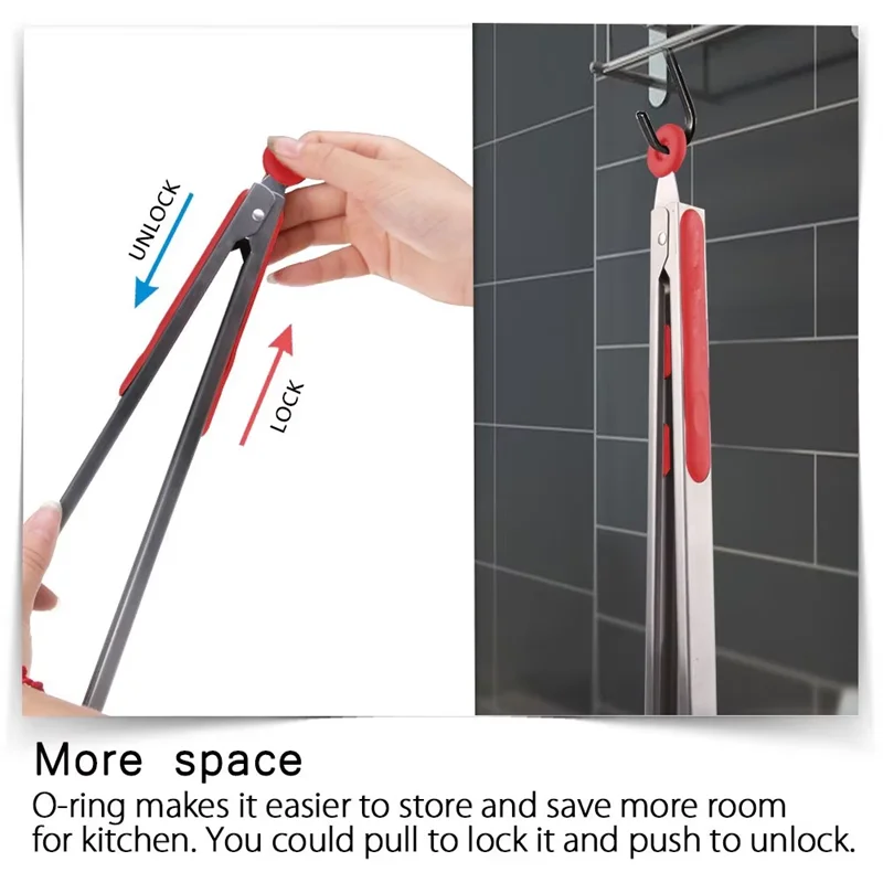 Pinzas de cocina LMETJMA, pinzas para barbacoa de acero inoxidable resistentes al calor con puntas de silicona y diseño de soporte para parrilla de ensalada KC0254