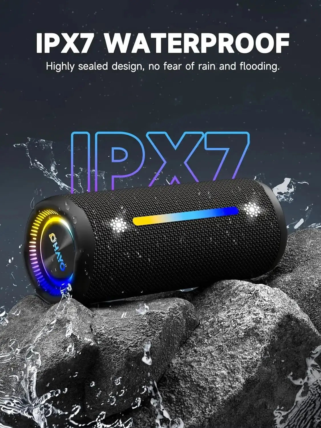Altavoz Bluetooth portátil Ohayo 35W, IPX7 resistente al agua 360 °   Altavoz inalámbrico TWS emparejamiento estéreo 24 horas de tiempo de reproducción para acampar senderismo