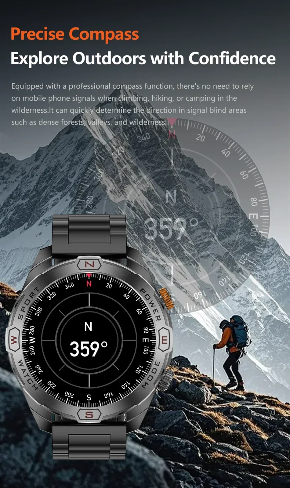 Reloj Inteligente Militar 1200mAh Brújula