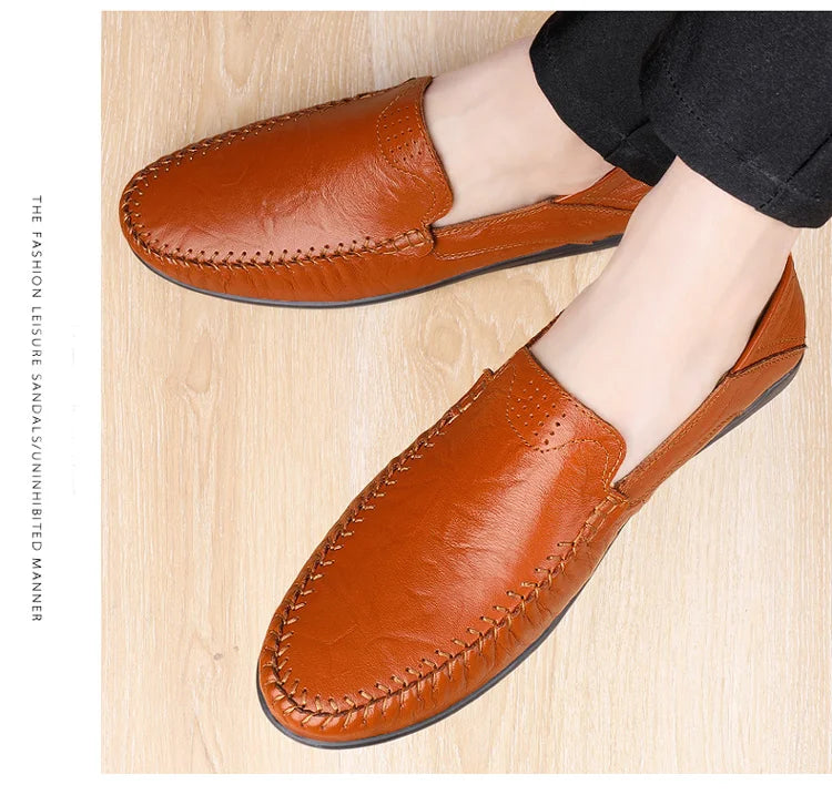 CLOHOO Zapatos casuales de negocios para hombres Costuras de cuero Cómodo Fondo de goma transpirable Segunda capa de piel de vaca