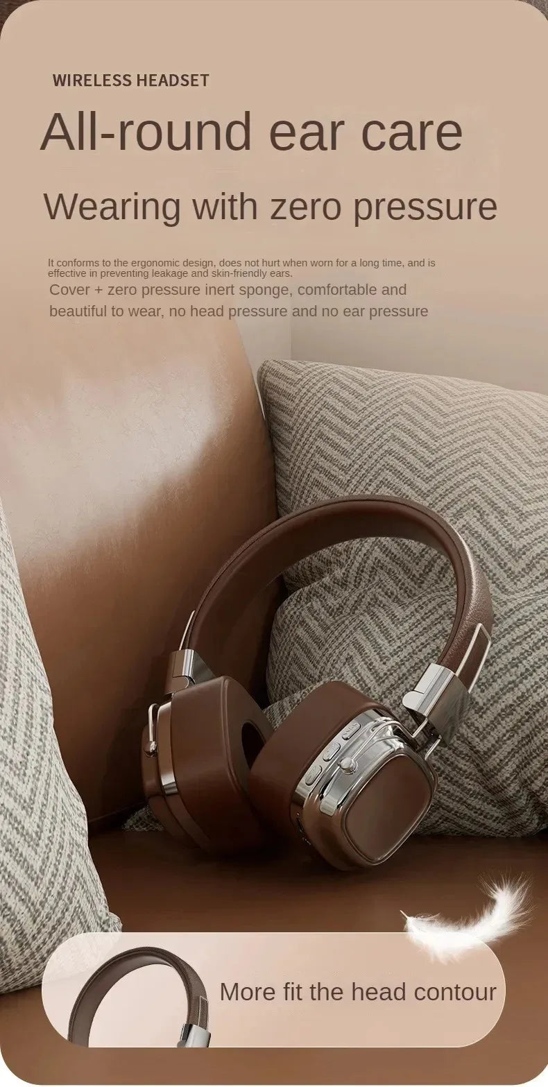 Auriculares Retro de Cuero Bluetooth 5.3 Plegables