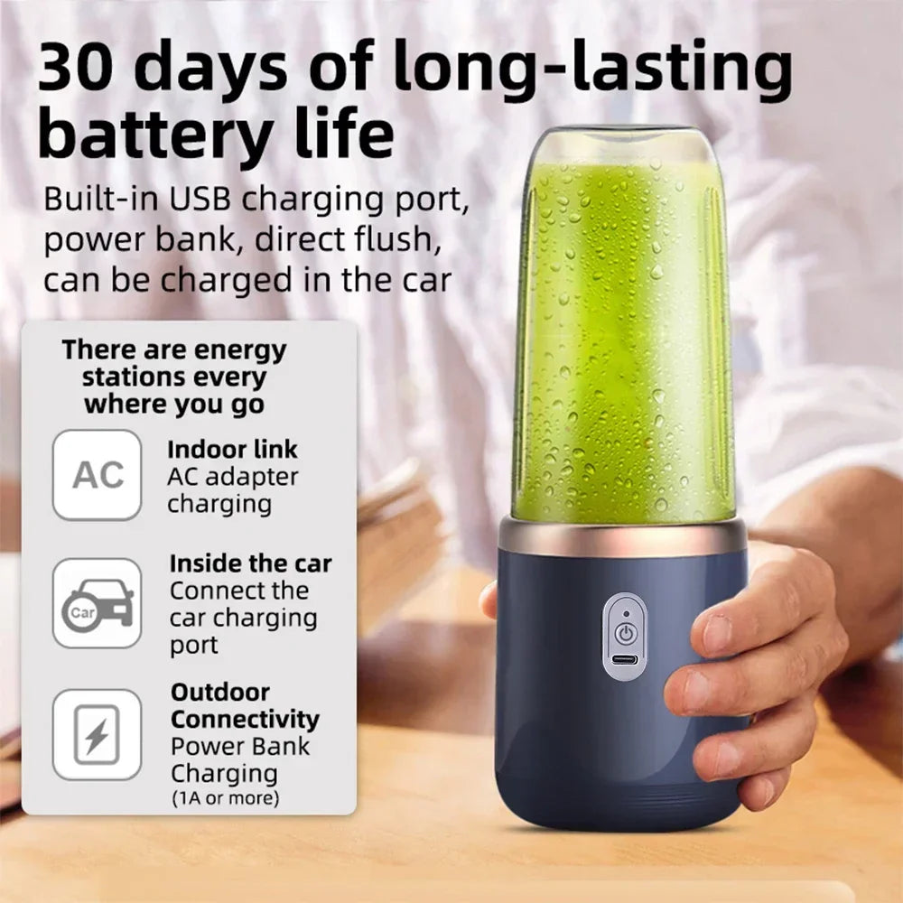 Licuadora Portátil 400 ml 6 Cuchillas de Acero y Carga USB-C