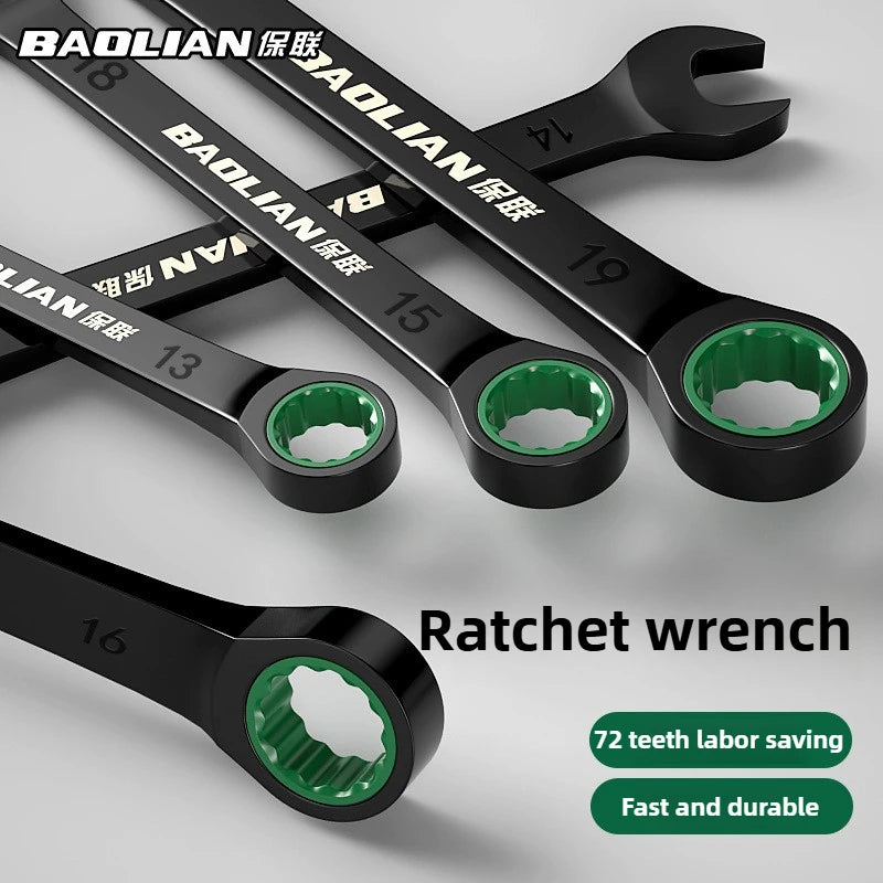 BAOLIAN Llave de trinquete de flor de ciruelo rápida direccional dual, herramienta de llave de doble uso de apertura pequeña automática de grado industrial