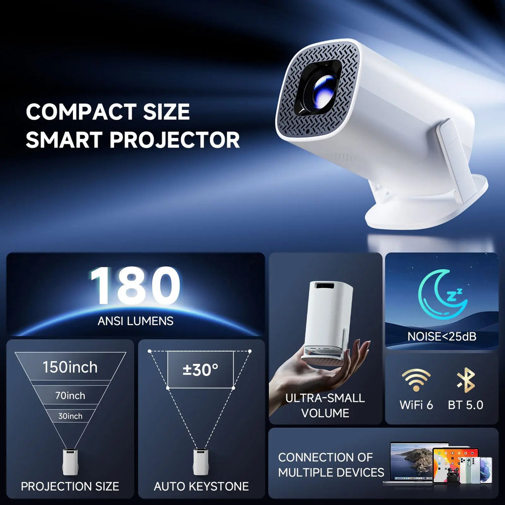 HONGTOP-proyector inteligente 4K Android 14, WiFi6, compatible con pantalla de 1080p x 720p, cine en casa inteligente, proyector portátil para exteriores