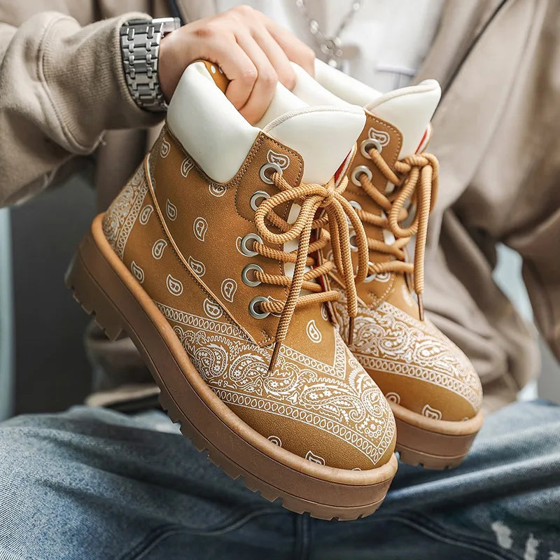 Botines casuales para hombre con estampado paisley y suela gruesa antideslizante