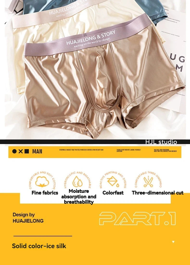 3 unids/pack de Boxers de lujo de seda de hielo tipo satén, calzoncillos de verano lisos y lisos para hombre, bragas con entrepierna de malla transpirable, ropa interior