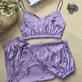 Conjunto de pijamas de seda sintética satinada para mujer, Top con tirantes y pantalones, ropa de dormir con estampado Floral, ropa de dormir de otoño para el hogar, bata de S-XXL