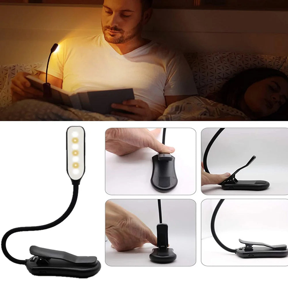 Luz LED para Libros con Clip, 3 Niveles de Brillo