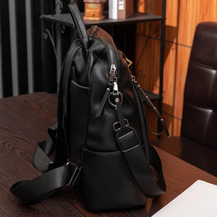 Mochila de mujer suave de estilo retro de gran capacidad, bolso de hombro convertible, perfecto para desplazamientos y viajes