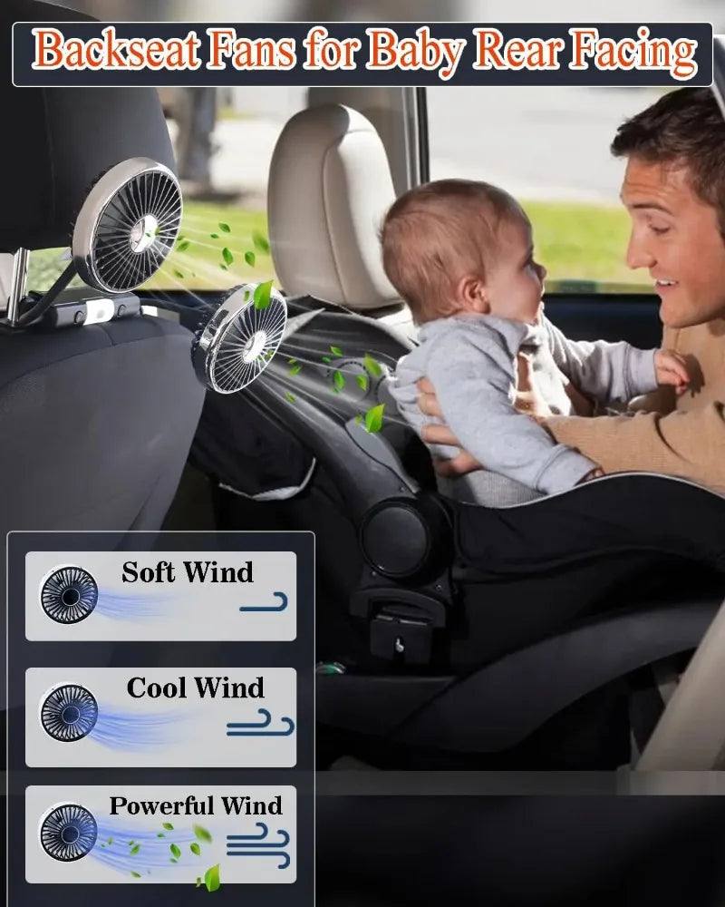 Ventilador Doble para Auto CheShan F310 con Luz LED, Manguera Flexible, 360° °   Accesorio de Refrigeración para Asientos de Auto, Multiángulo