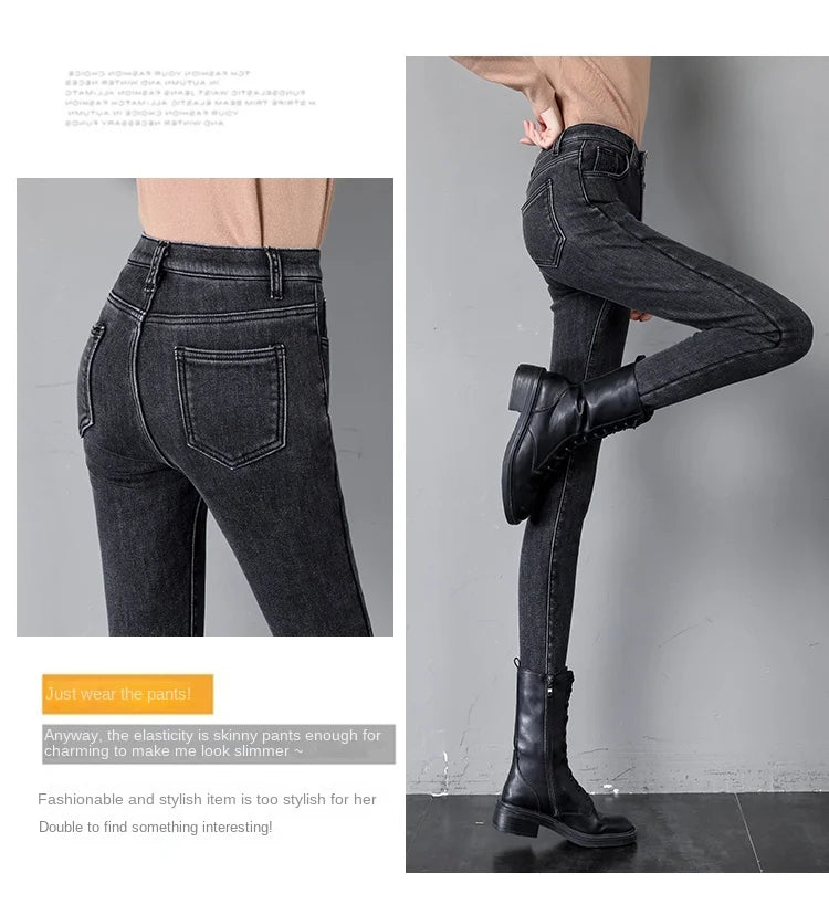 Pantalones Vaqueros Ajustados de Terciopelo para Mujer, Cintura Alta, Invierno