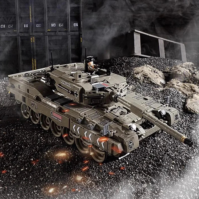 Bloques técnicos de 1818 piezas RC Leopard 2A6, tanque de batalla principal, bloques de construcción militares, regalos de cumpleaños para niños, coches de juguete con Control remoto