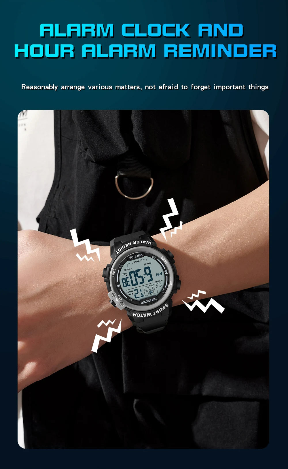 Reloj Digital SANDA 2140 Chrono para Hombre, 5 Bar Multifunción Deportivo