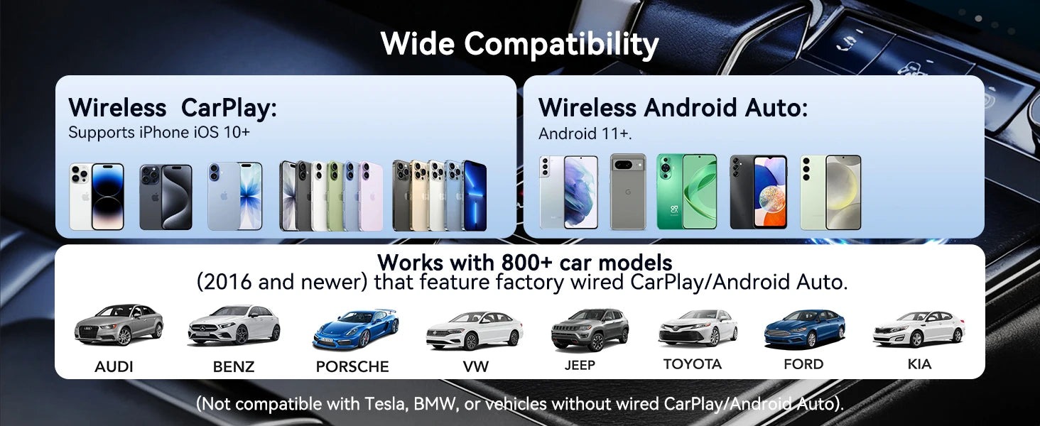 Adaptador Inalámbrico CarPlay 2026 (Tipo C) CarPlay y Android Auto, Puerto Tipo C, Convierte de Cableado a Inalámbrico, Plug & Play, Auto-C