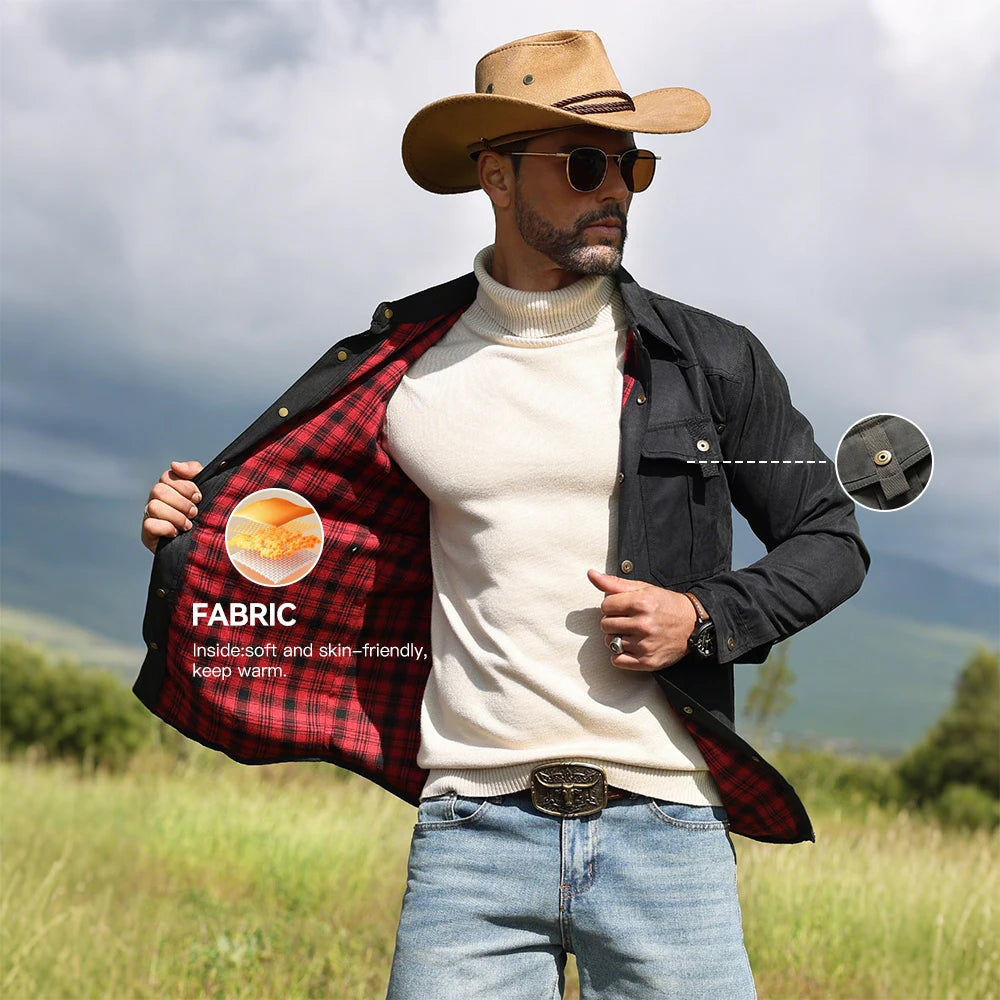 Chaquetas para hombre, camisa forrada de franela de primavera, abrigo, sudadera informal con botones a presión, estilo vaquero occidental, Top de alta calidad, talla estadounidense