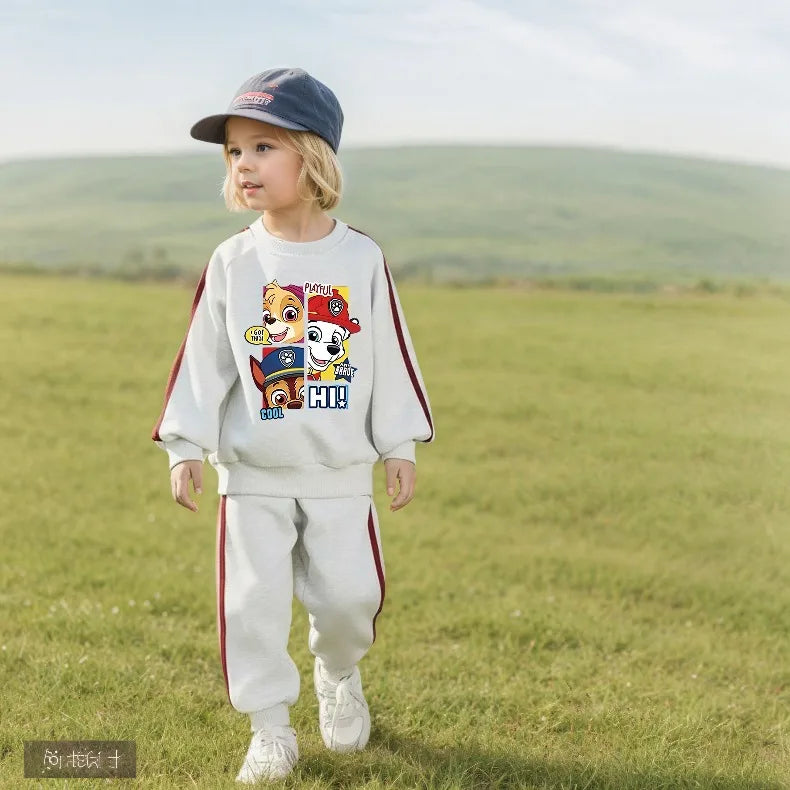 Conjunto de Pantalones Largos con Franjas Laterales para Niños, Primavera 2026, Sudadera Casual con Cuello Redondo y Pantalones, Dos Piezas, Patrulla Canina, Chándal para Niños y Niñas