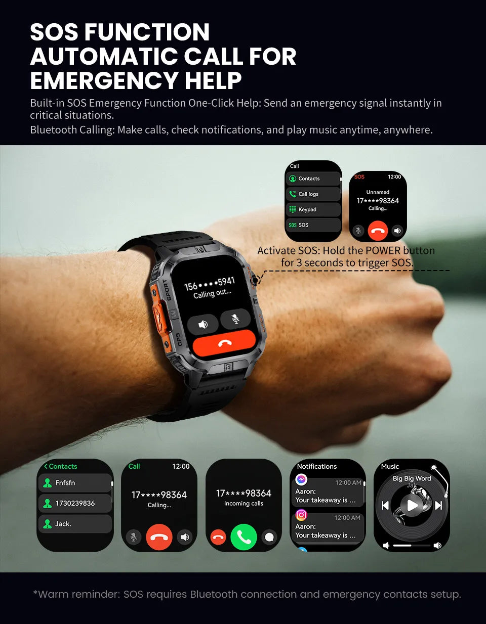 Reloj Inteligente Militar con GPS, LED, Brújula e IP68
