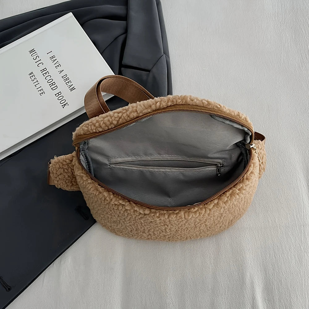 Bolso de Pecho para Mujer con Lana de Cordero, Gran Capacidad