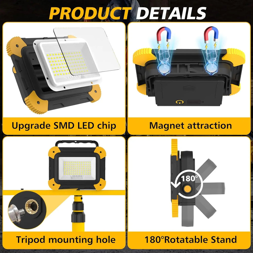 Foco LED de Trabajo Portátil 5 Modos Recargable para Taller