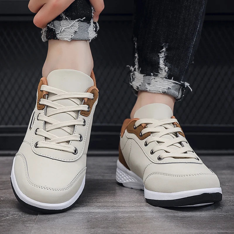 Zapatos YRZL para hombre, zapatillas impermeables para caminar para primavera y otoño, zapatos deportivos de cuero para hombre, zapatillas cómodas antideslizantes para hombre