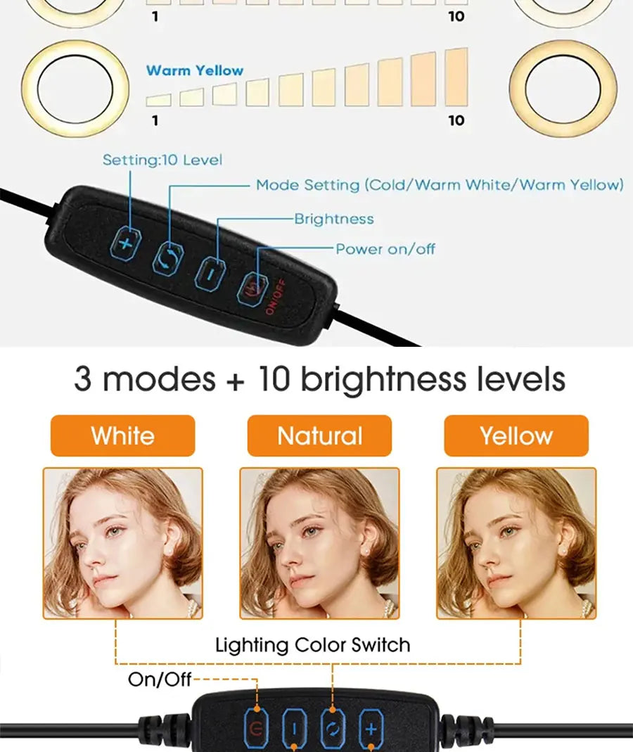 Lámpara de Belleza MYOBO de 10 Pulgadas y Kit de Trípode Plegable de 55 cm, Anillo de Luz LED Regulable para Fotografía/Vlogging/Transmisión en Vivo/Maquillaje/YouTube