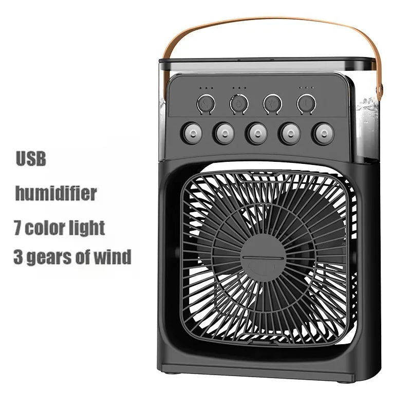 Ventilador 3 en 1 con Humidificador, Luz LED y Enfriamiento de Aire