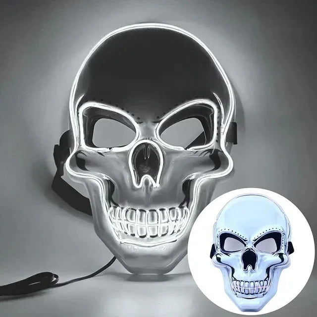 Máscara de neón LED luminosa para fiestas, máscara divertida de The Purge Election Year, ideal para festivales, cosplay, disfraces, que brilla en la oscuridad, diseño de esqueleto.