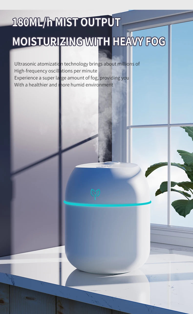 Humidificador ultrasónico USB portátil con difusor de aromas y luz LED