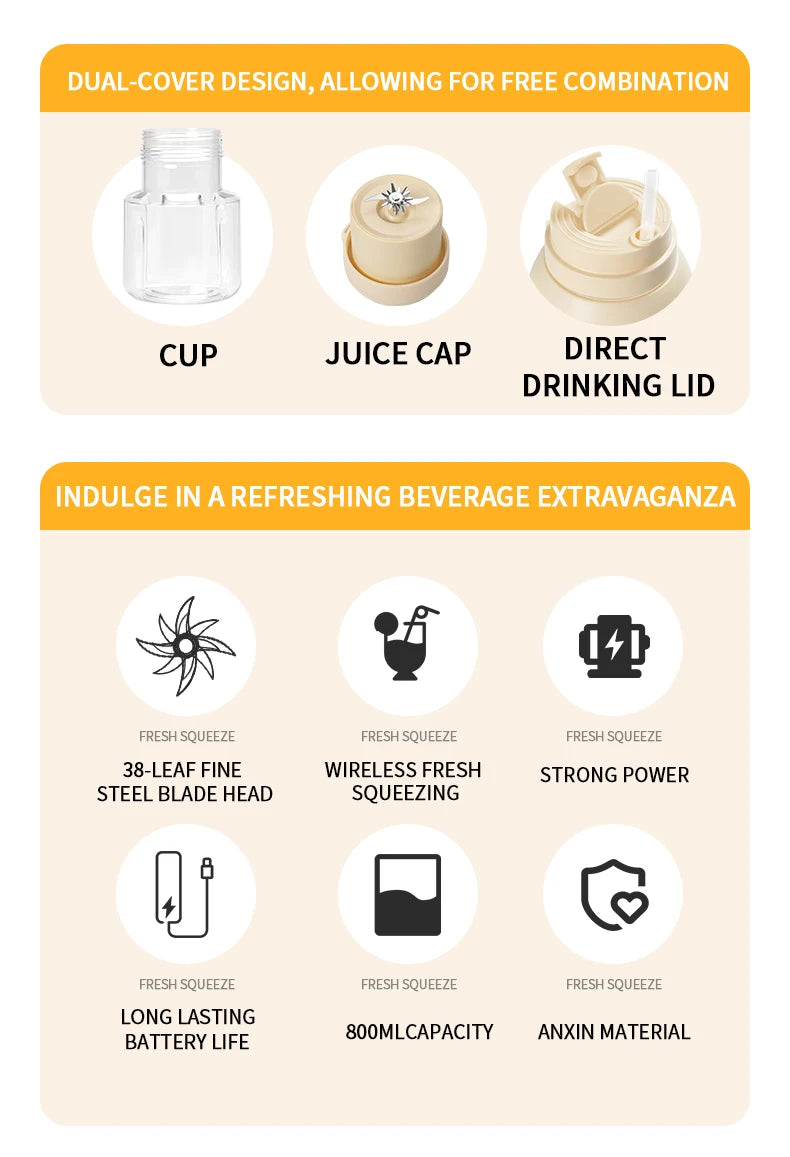 Exprimidor Eléctrico Recargable 800ml para Batidos