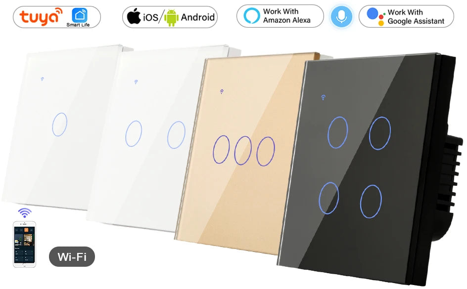 Interruptor inteligente de encendido y apagado con WiFi, dispositivo con botón de encendido de 220V, para pared, Alexa, Google Home, sin cable neutro, UE, dos vías
