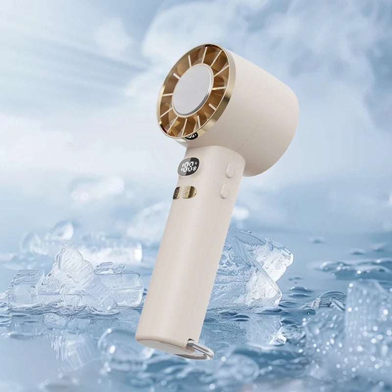 Ventilador de mano de alta velocidad, pantalla digital, compacto y portátil, fresco y refrescante, con ajuste de engranajes infinitos en verano