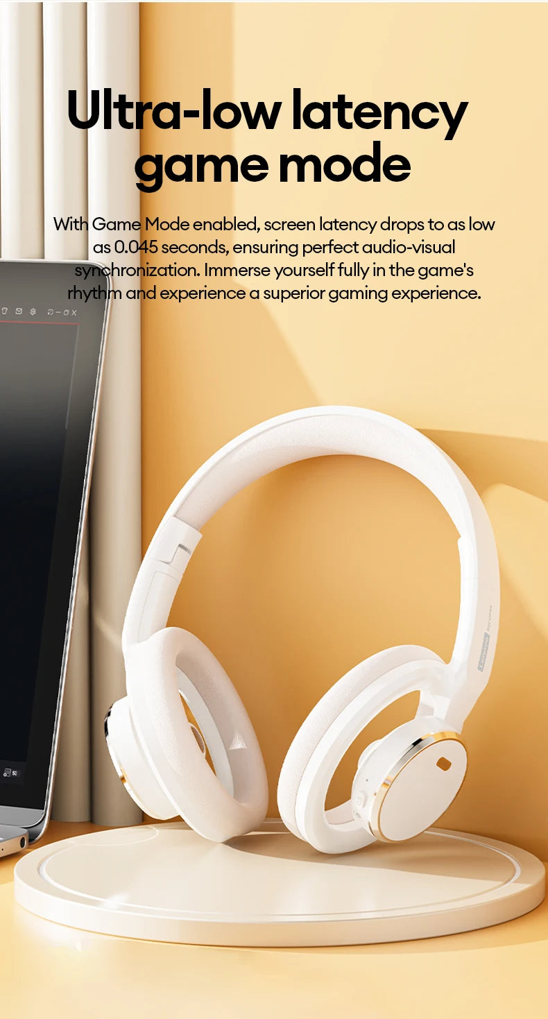 Choice Lenovo Auriculares para juegos inalámbricos Bluetooth 6.0, auriculares plegables deportivos sobre la oreja con micrófono HD, regalos LS116