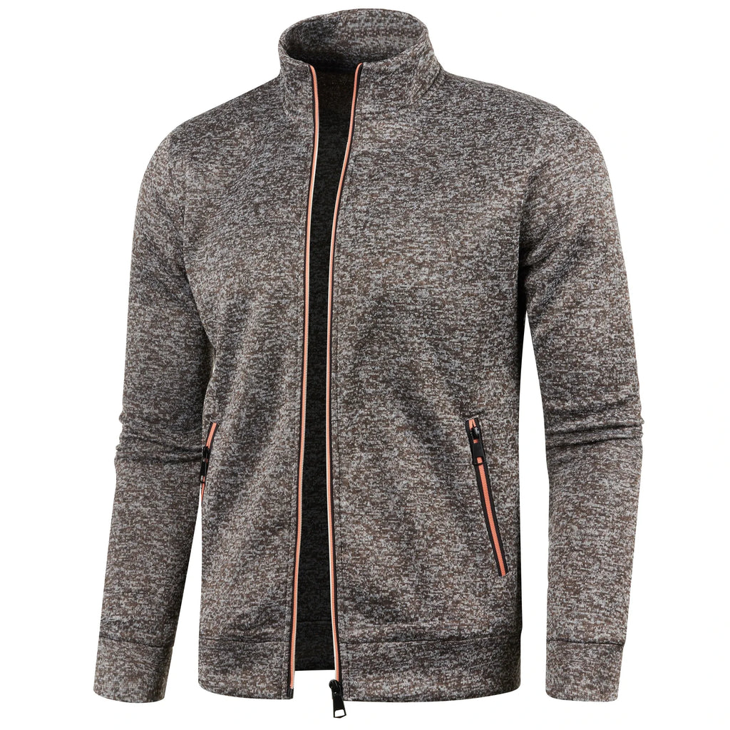 Otoño e Invierno, nuevo suéter largo con cremallera y mangas de bloque de Color para hombre, suéter fino de felpa, chaqueta informal ajustada, abrigo cómodo