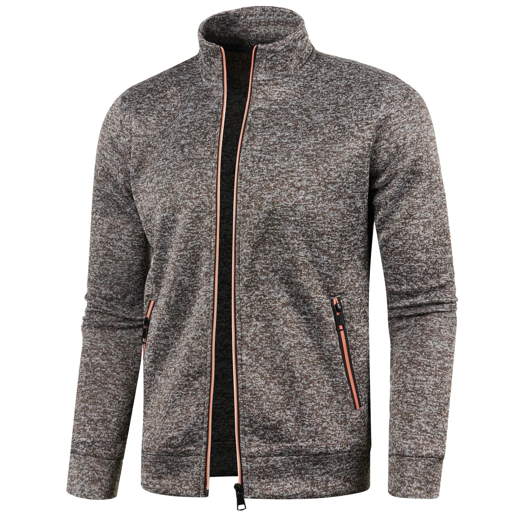 Otoño e Invierno, nuevo suéter largo con cremallera y mangas de bloque de Color para hombre, suéter fino de felpa, chaqueta informal ajustada, abrigo cómodo