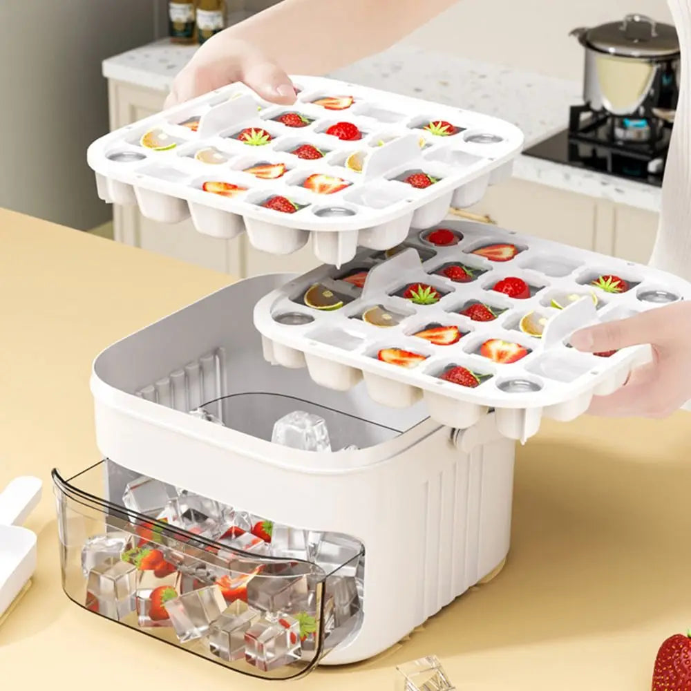 Máquina de hielo de 50 cubos con tapa de fácil prensa, máquina para hacer cubitos de hielo de doble capa, refrigerador, caja de hielo para almacenamiento de hielo para el hogar
