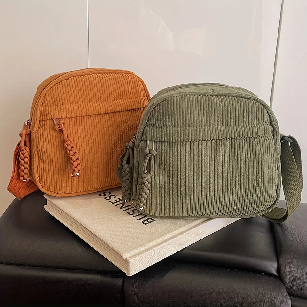 Bolso de hombro de pana Harajuku Vintage y versátil, bolso de teléfono de pana informal japonés, bolso para llaves de desplazamiento