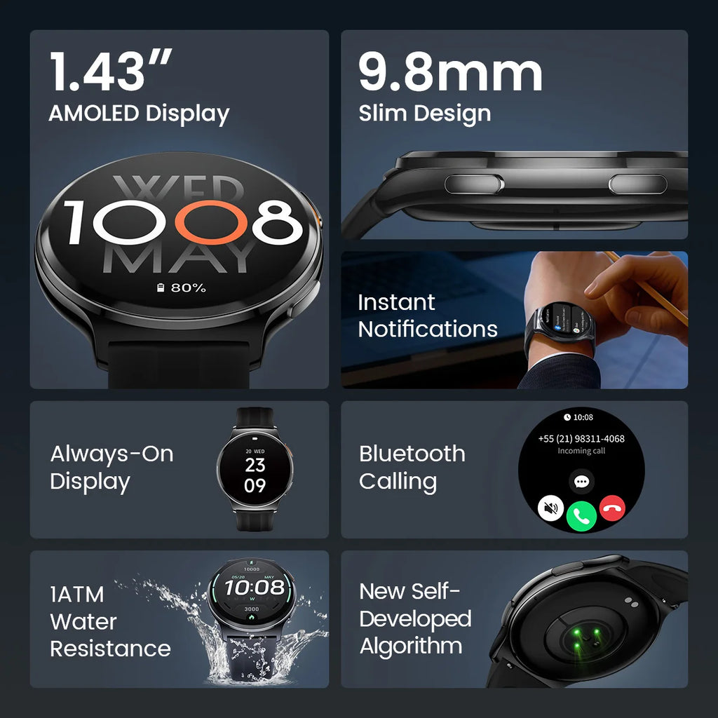 Reloj Inteligente Solar Lite 2 con AMOLED, Modos Deportivos y Llamadas