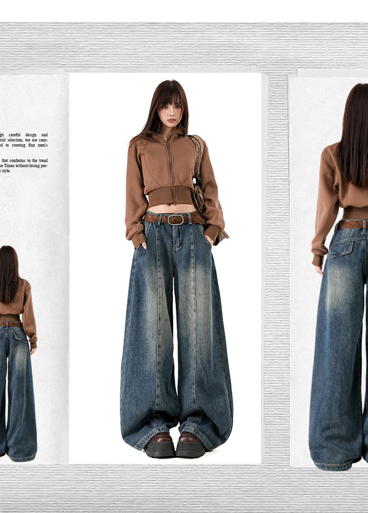 Pantalones Vaqueros Holgados Retro para Mujer, Corte Recto con Forro de Felpa