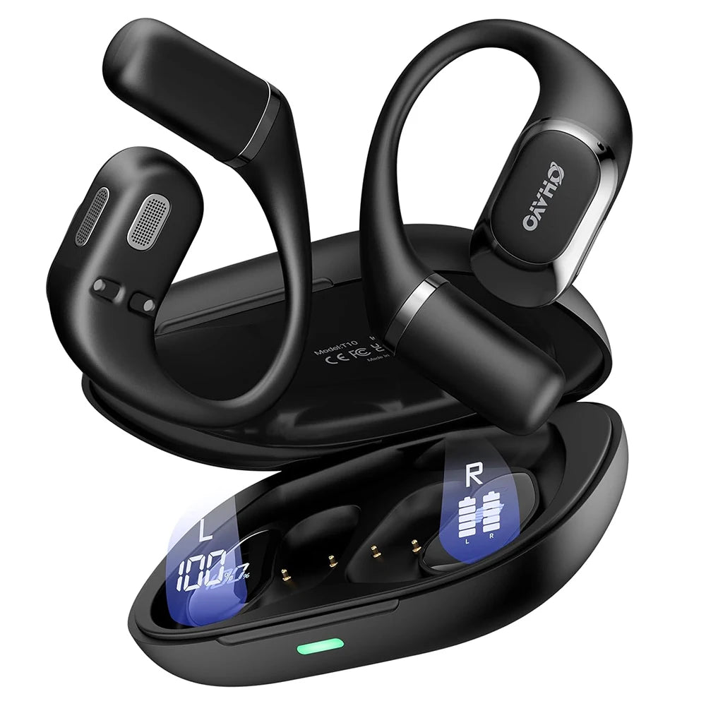 Ohayo T10 auriculares abiertos Bluetooth 5,4 auriculares inalámbricos 40 horas de reproducción TWS auriculares inalámbricos con pantalla Digital para deportes