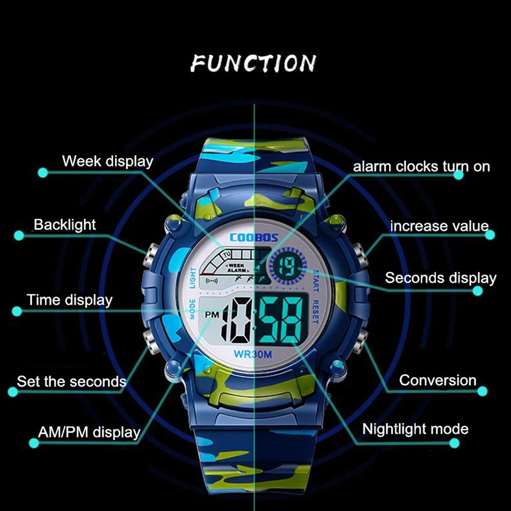 Nuevo reloj militar para niño, niño, niña, deporte, relojes digitales para niños, alarma, fecha, relojes luminosos impermeables, reloj electrónico para estudiantes