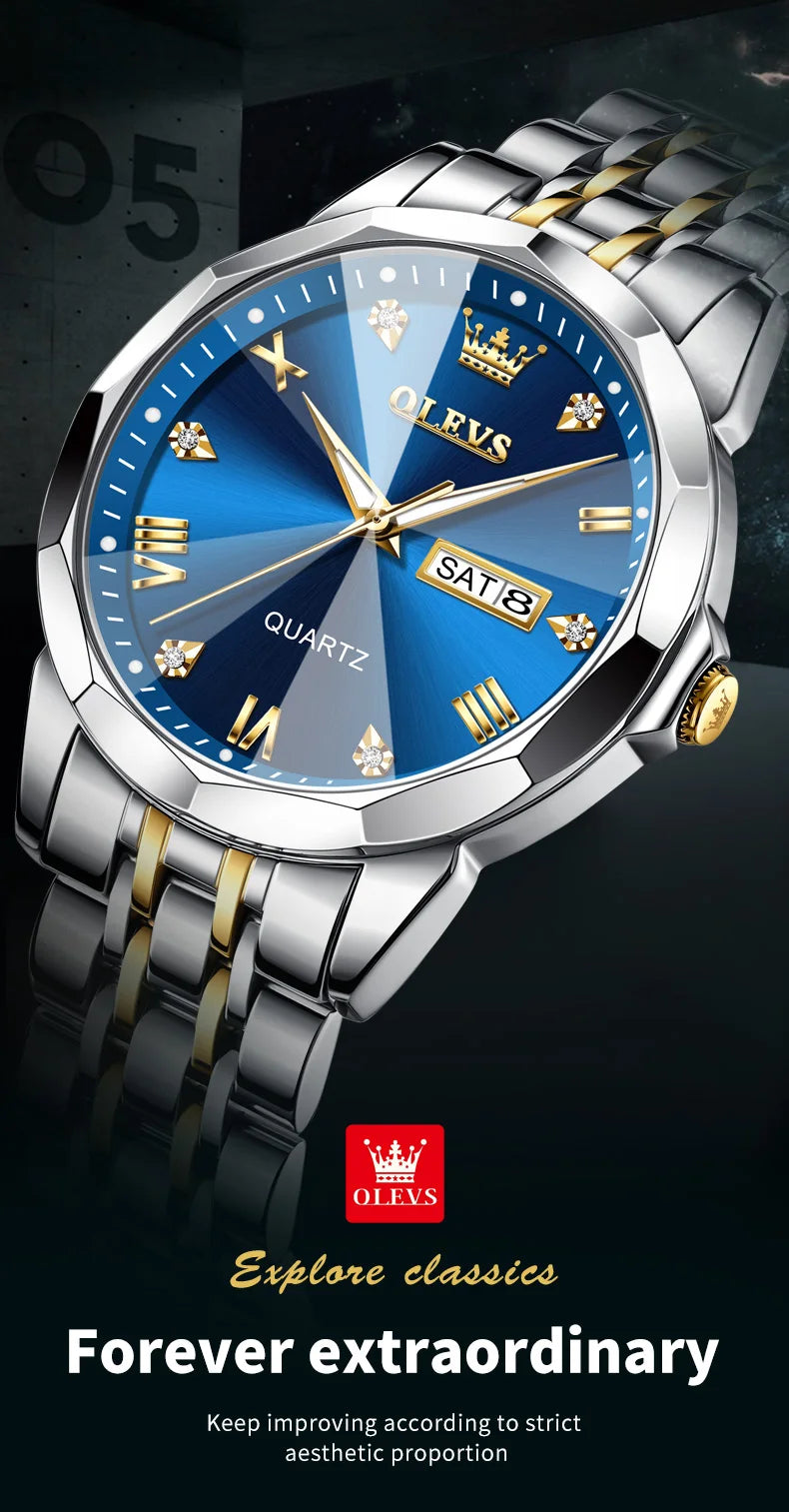 Reloj de Cuarzo OLEVS para Hombre con Acero Inox y Doble Calendario