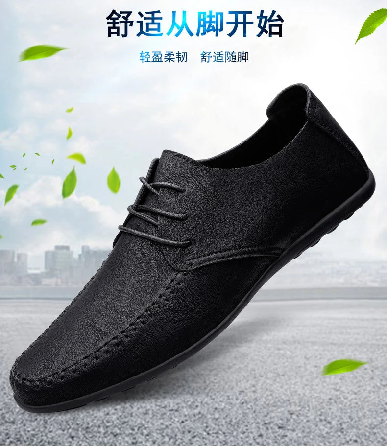 Zapatos de cuero para hombre, suelas blandas, zapatos de cuero informales de talla grande para las cuatro estaciones, zapatos de conducción versátiles para fiesta juvenil a la moda