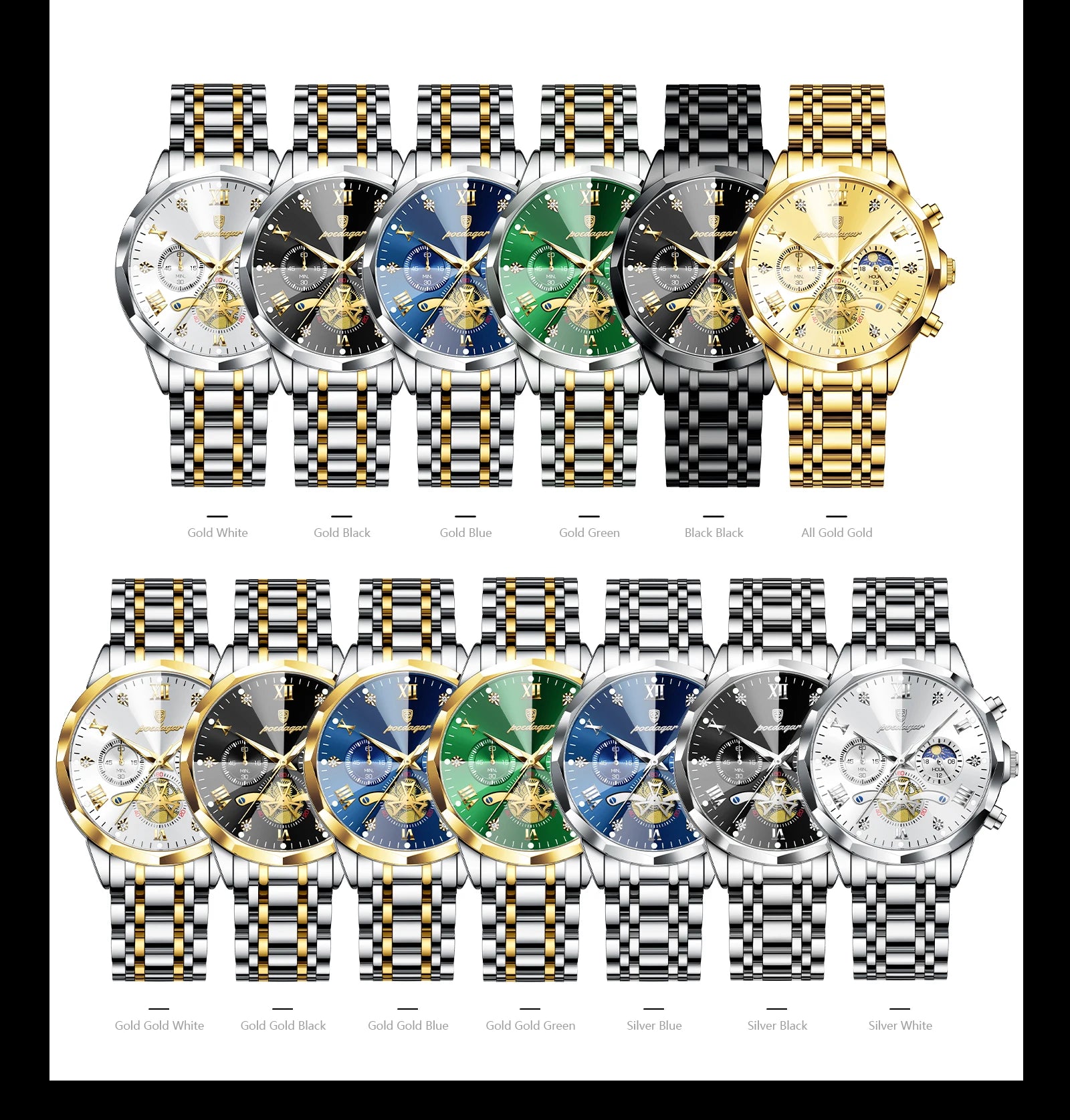Reloj POEDAGAR de Lujo Cuarzo Acero Inoxidable