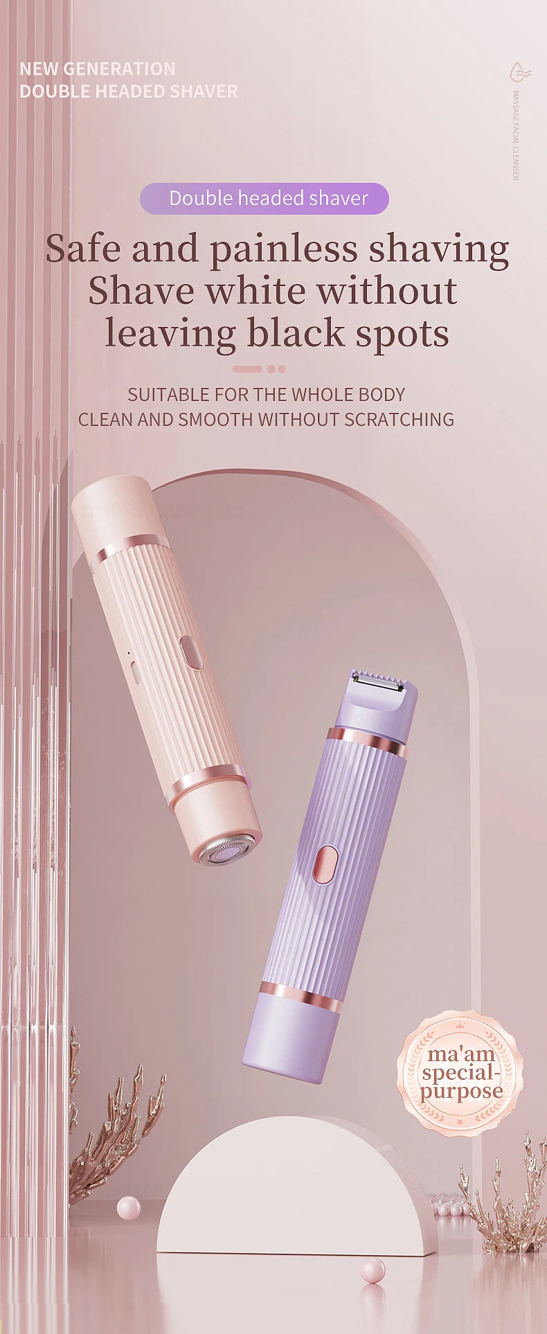Afeitadora eléctrica para mujer con dos cabezales, resistente al agua IPX7 y USB