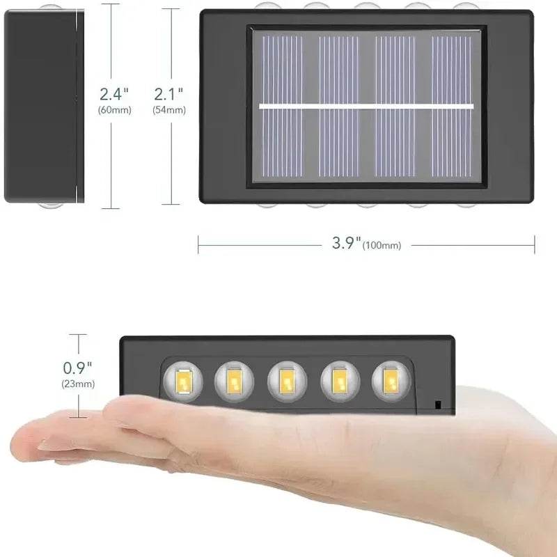 Lámpara Solar de pared para exteriores, luces solares impermeables con lente convexa hacia arriba y hacia abajo, iluminación para jardín, calle, paisaje, balcón, exterior, Dec