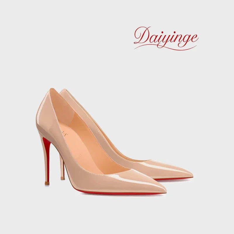 Stilettos de Mujer Charol Suela Roja Punta Fina Tacón Alto
