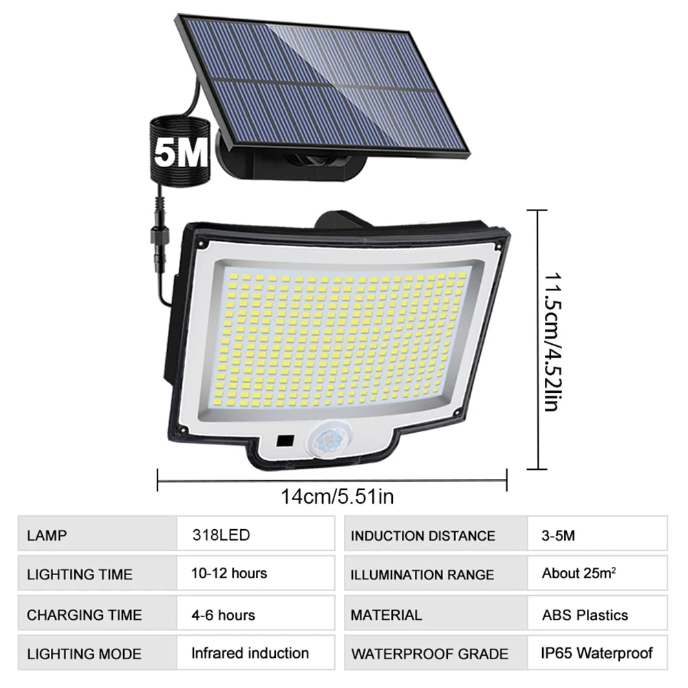 Lámpara Solar LED con Sensor de Movimiento para Jardín y Exterior