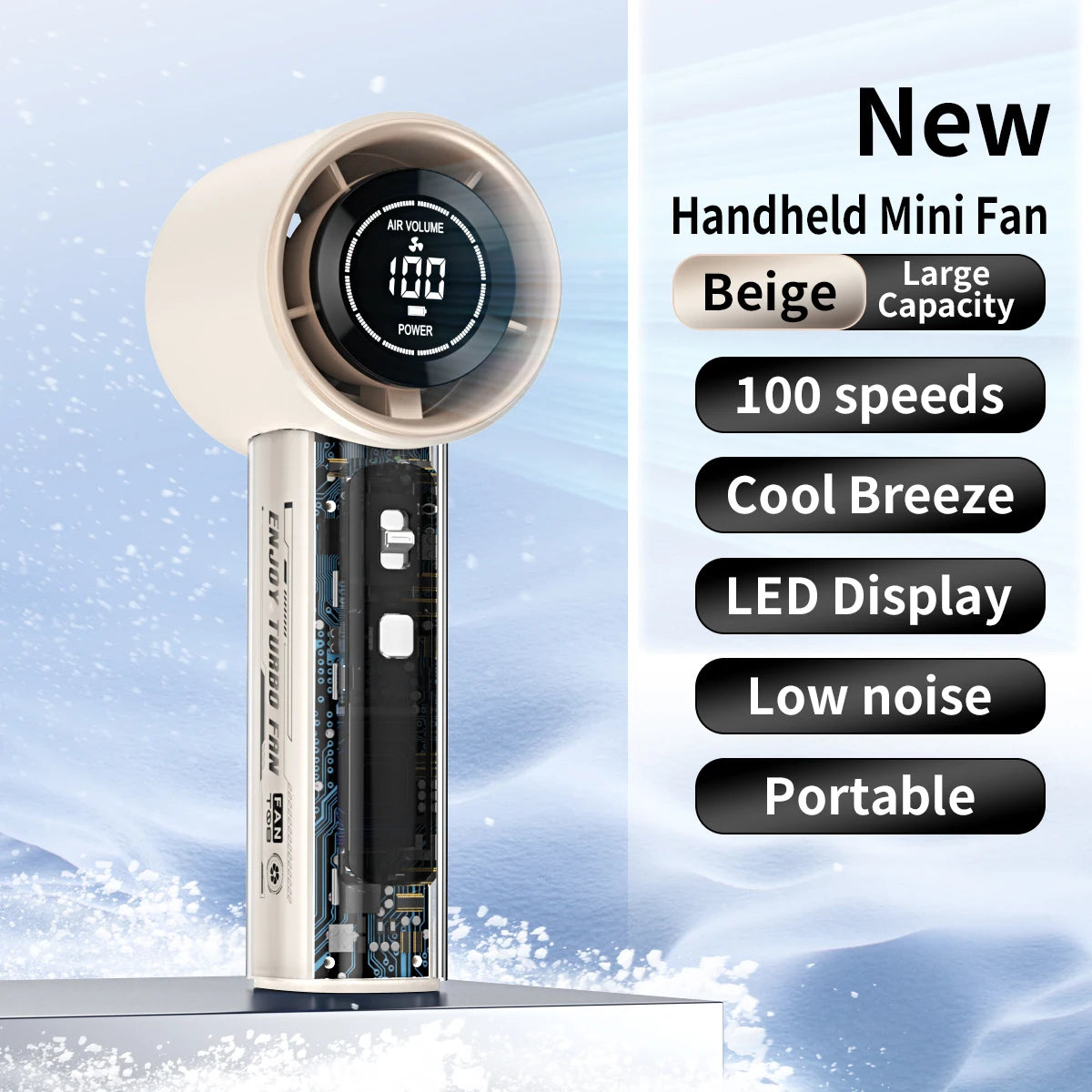 Ventilador de Mano Digital Turbo Portátil 100 Niveles